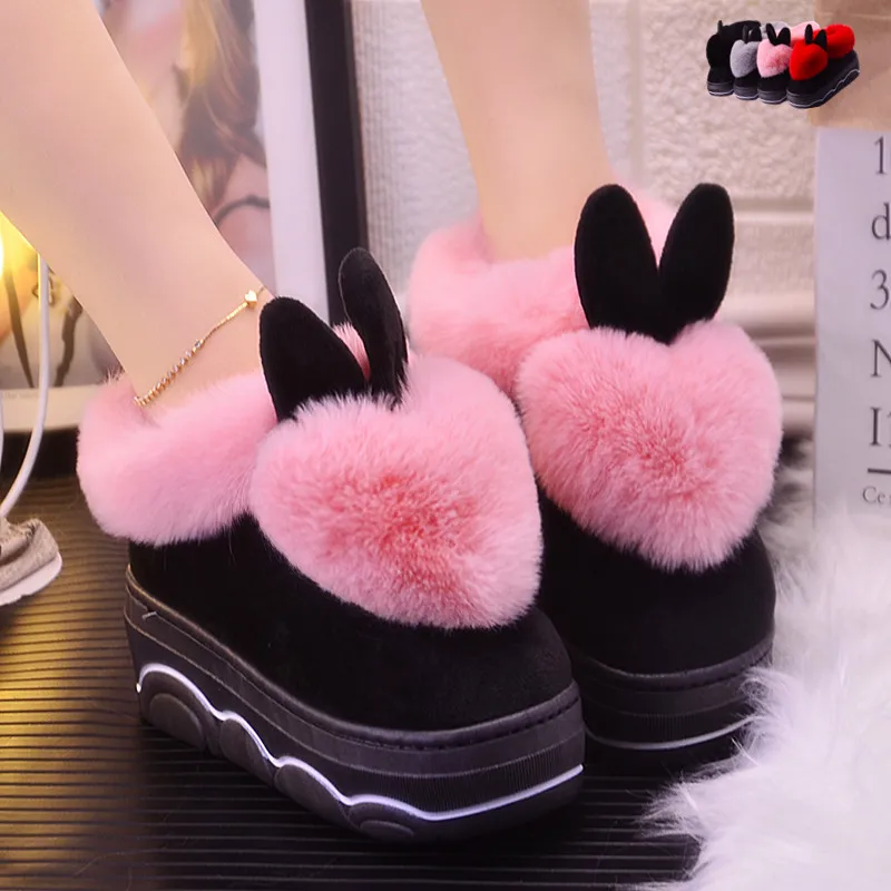

Love bag with cotton shoes autumn and winter warm ladies home floor silent non-slip soft bottom peach heart month cotton slipper