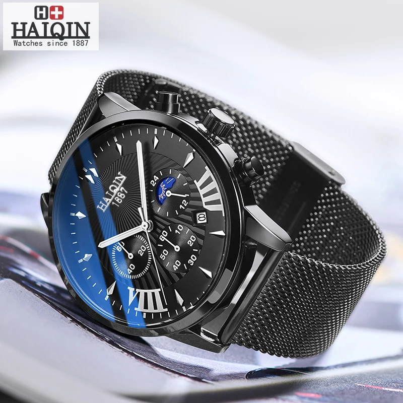 

New HAIQIN Luxury Brand Men Military Sport Watches Men's Quartz Clock Leather Strap Waterproof Date Wristwatch Reloj Hombre 2019