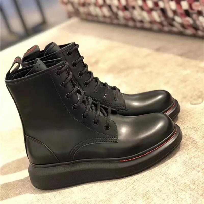 Botines Mujer; женские ботинки черного и белого цвета; женские ботильоны на плоской подошве со шнуровкой спереди и круглым носком; шикарные короткие ботинки