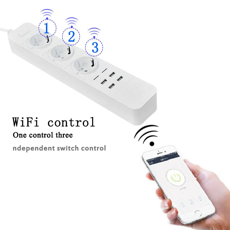 Smart Wifi power Strip второе управление беспроводной Wi-Fi пульт дистанционного управления 3AC EU Outlet 4USB Быстрая зарядка порты переходник розетка