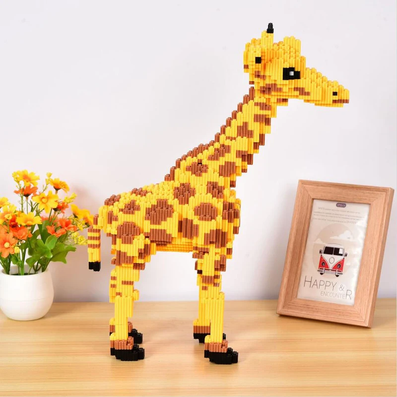 Xizai 8010 мультфильм желтый жираф стенд дикие животные Домашние 3D модель DIY Мини