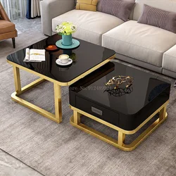 Sofá de lujo ligero, mesa de centro nórdica, mesa cuadrada Simple, mesas de vidrio templado, mesas de centro para sala de estar, muebles