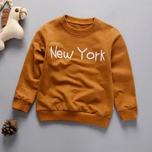 Осенне-зимний свитер для маленьких девочек и мальчиков; свитер с длинными рукавами и буквенным принтом «Нью-Йорк»; пуловер; топы с капюшоном; детская одежда