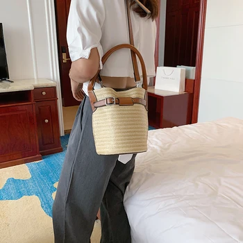 

Small Straw Bucket Bags For Women 2020 Summer Crossbody Bags Lady Travel Purses and Handbags Female Shoulder Messenger Bag