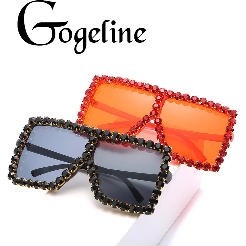 

Fashion Large Diamond Crystal Sunglasses Women Vintage Geometric Square Glasses Luxury Oversized Sun Glasses Female Shades UV400