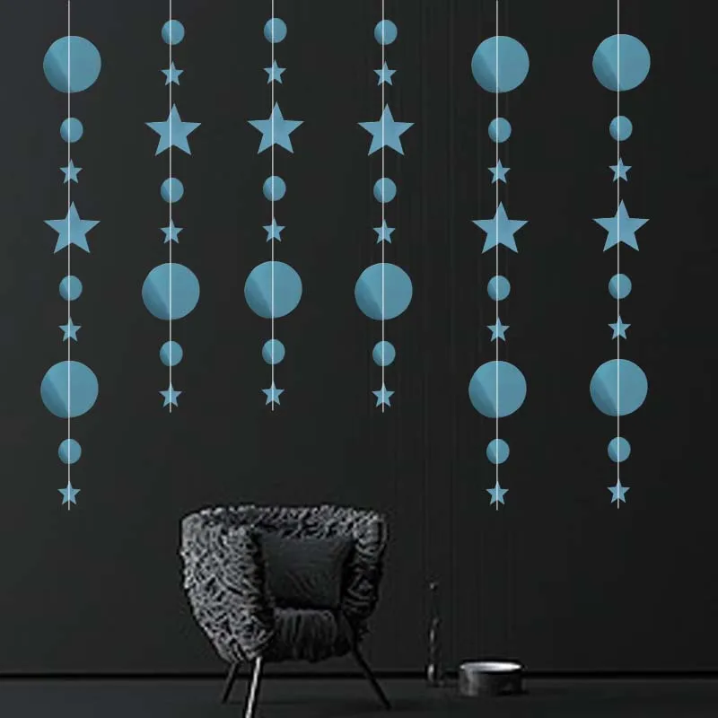 Light Blue 4 м Звезда розового золота Круглые гирлянды зеркало бумажный баннер на день рождения Декорации на свадьбу, вечеринку реквизит DIY домашний Настенный декор - Цвет: Light Blue