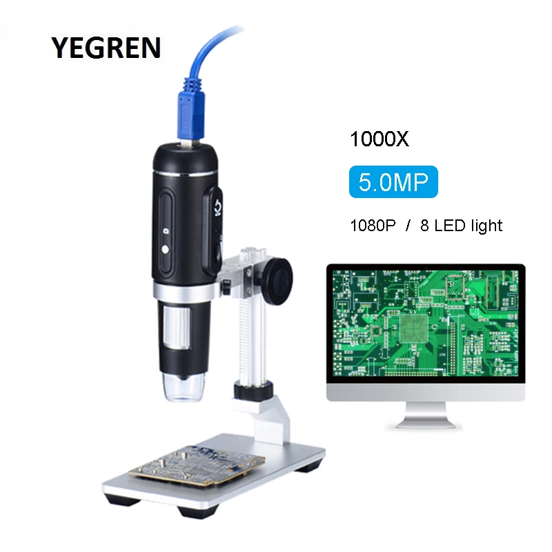 

Portable 5MP LED Digital Microscope 1000X HD Camera USB Microscope w/ Metal Holder Electronic Microscope Observation Repairing