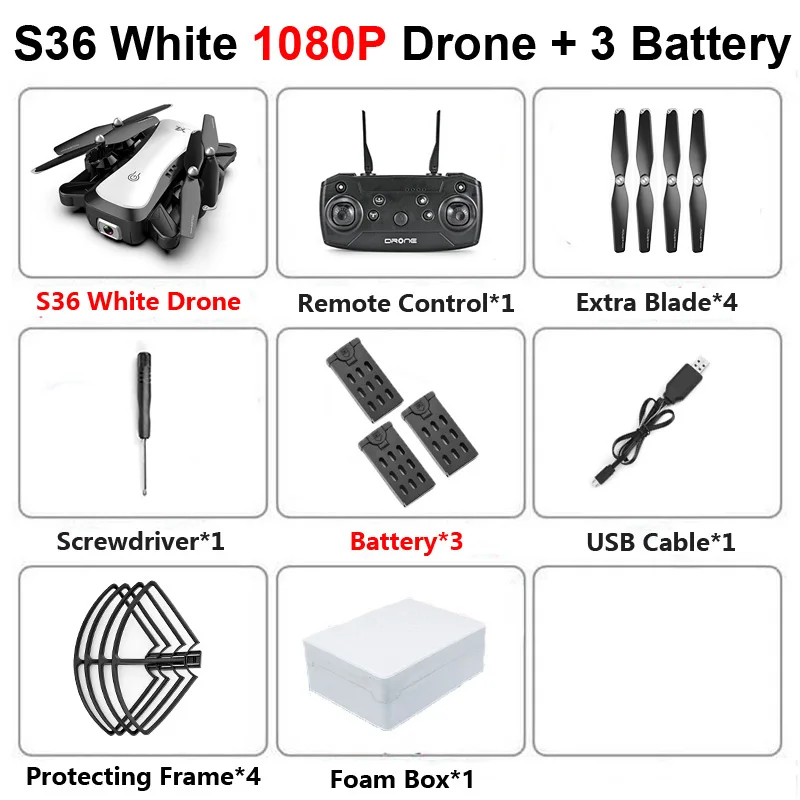 S36 W 1080P 3B F S36 складной Профессиональный Дрон с двойной камерой 4K оптический поток широкий угол Wi-Fi FPV RC вертолет Квадрокоптер игрушки SG106 E58 - Цвет: S36 W 1080P 3B F
