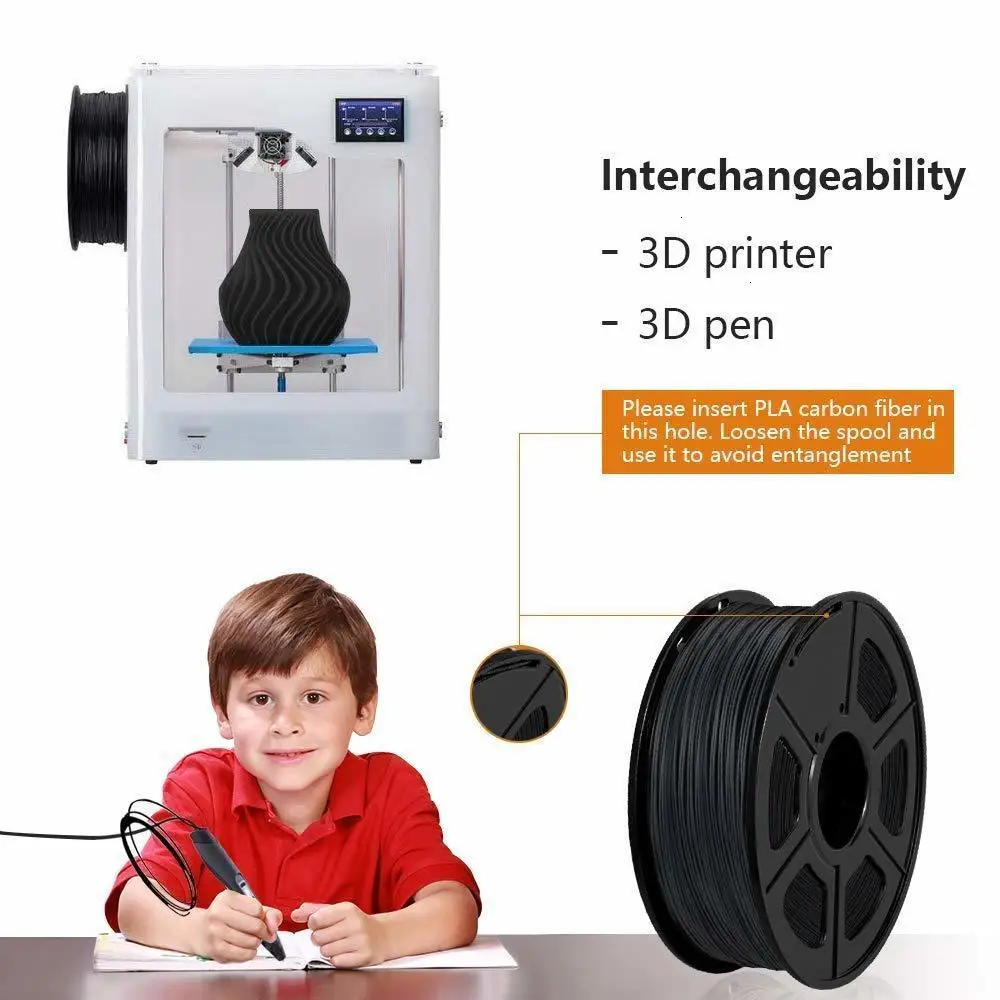PLA углеродное волокно 3d принтер нить мерная точность 1,75 мм+/-0,02 мм 1 кг(2,2 фунтов) катушка черная