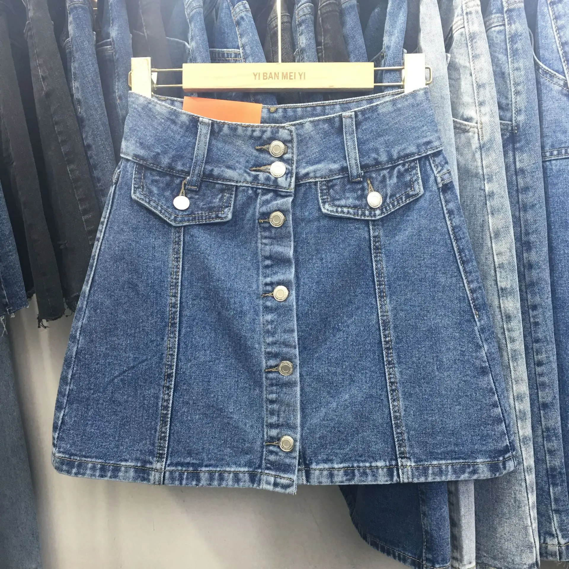 

Denim Skirt Women's 2020 Spring Summer New Style Western Style Single Breasted High-waisted Irregular A- line Short Skirt