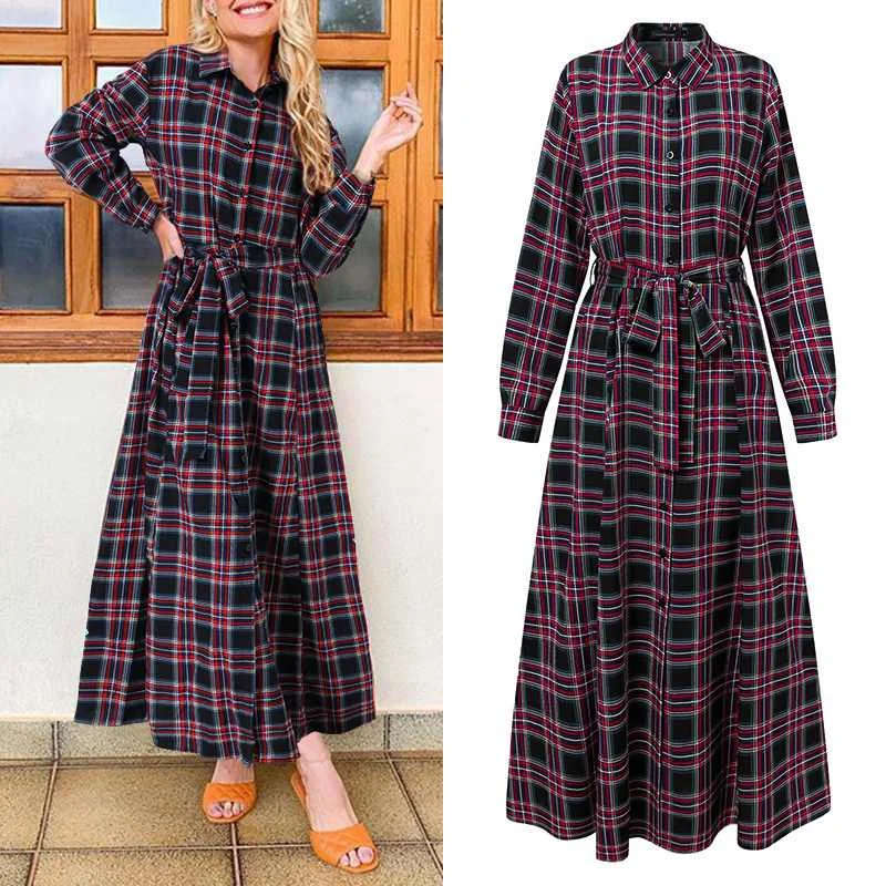Fashion Long Sleeve Plaid Dress 2022 