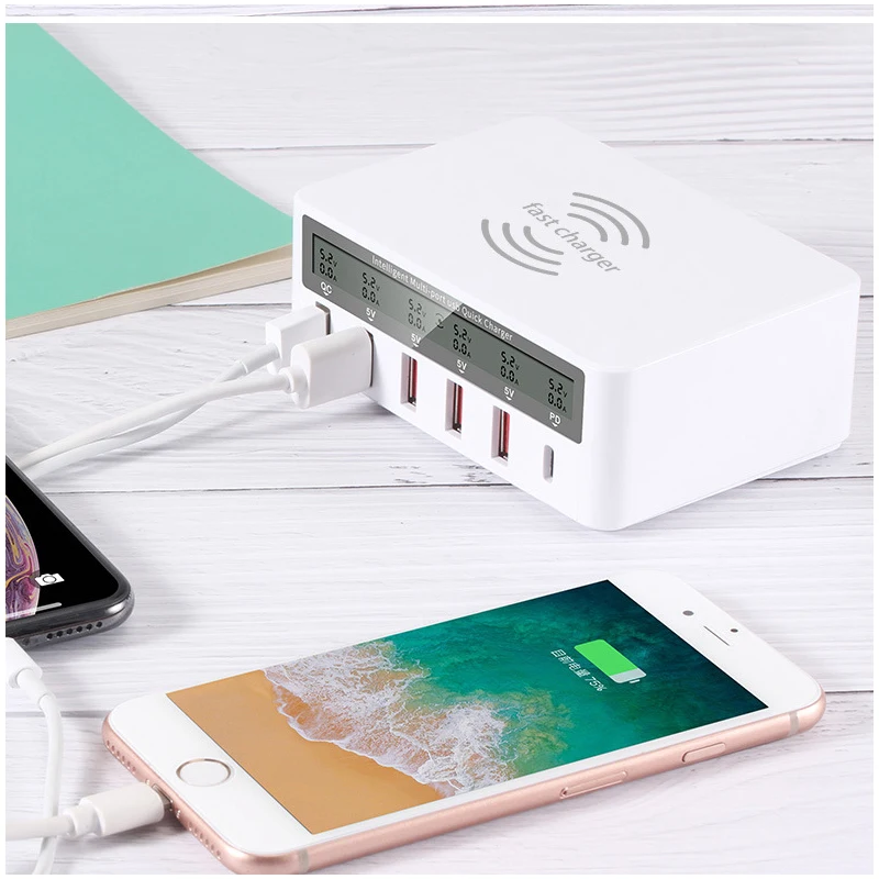20 Вт мульти 5 USB умное зарядное устройство Qi Беспроводное зарядное устройство для Iphone X 8 11 samsung lcd Быстрая зарядка 3,0 быстрая Беспроводная зарядная станция