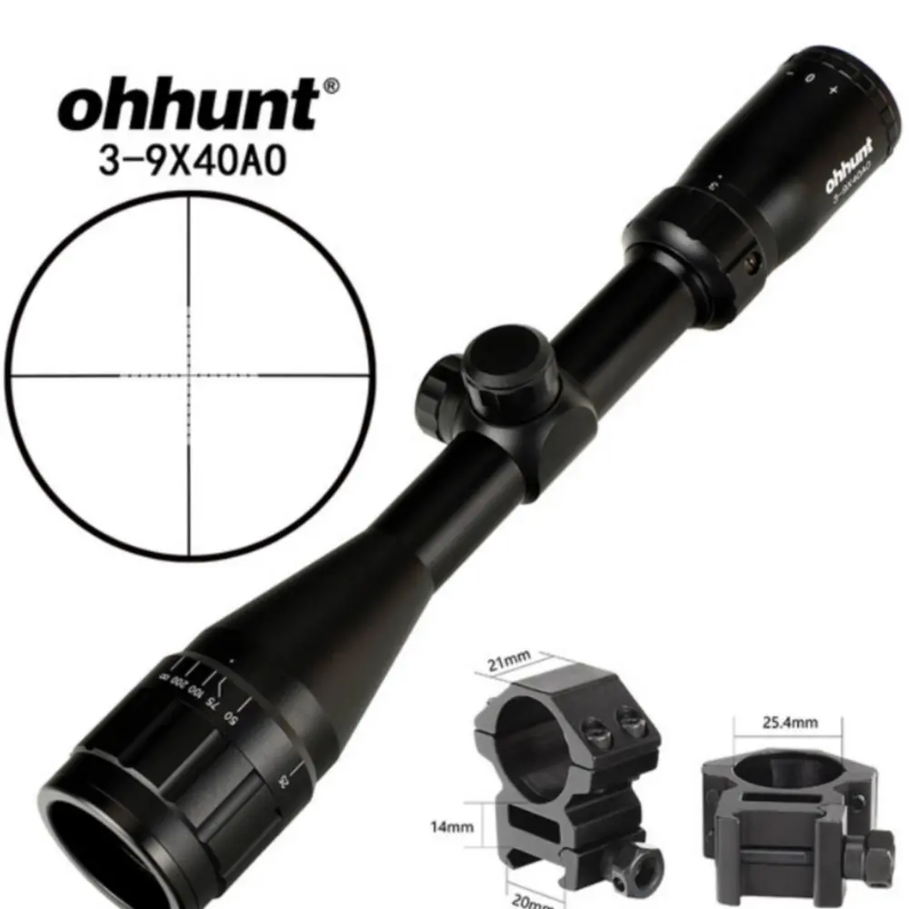 Ohhunt 3-9X40 AO охотничьи оптические прицелы 1 дюймов труба прицел Mil Dot проволока прицельная сетка для прицела для снайперских пневматических пистолетов страйкбола - Цвет: Low Picatinny Rings