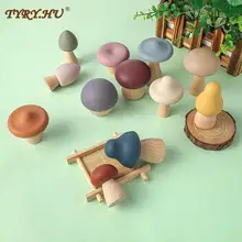 TYRY.HU 12pc Mushroom Building Blocks Silicone Teether Baby Toys Wooden Food Grade Teether Stacking Balance Game Educational Toy