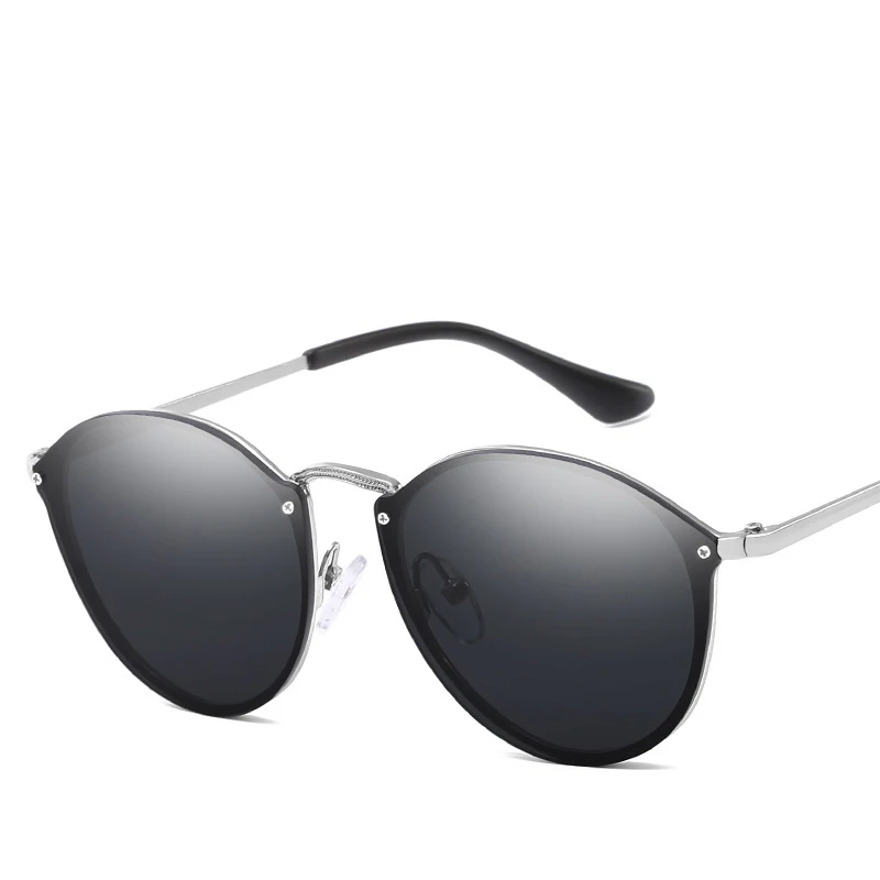 Роскошные круглые солнцезащитные очки для женщин, фирменный дизайн CatEye, Ретро стиль, без оправы, Зеркальные Солнцезащитные очки для женщин - Цвет линз: 2-Silver-Gray
