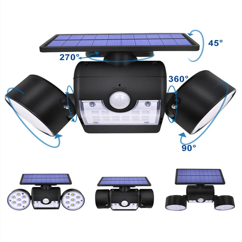 

Double Head Solar Lamp Outdoor Waterproof Garden Wall Solar Light With 30 leds Adjustable Angle Security Lighting 500lm