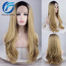 FACHOUFEE Ombre Цвет Кружева передние парики для женщин естественная волна медовый блонд синтетические волосы парики Доступные Glueless кружева парики
