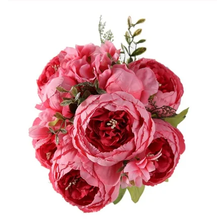 rose red Европейские искусственные пионы, декоративные вечерние, шелковые, искусственные пионы для дома, Осенние свадебные украшения, пионы, искусственные цветы 13 br - Цвет: rose red