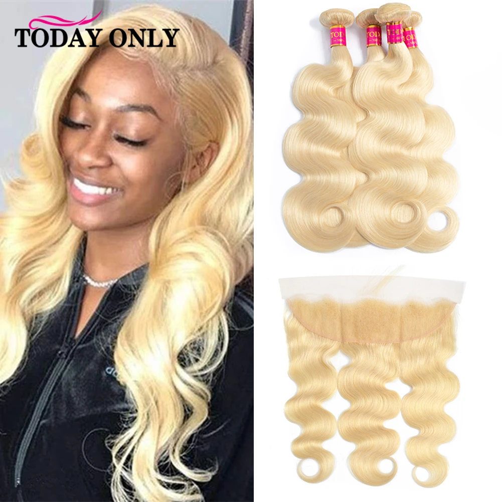613 Blonde Human Hair 3 Bundles With Frontal Brazilian Body Wave With  Frontal 100% Ear To Ear Lace Front Hair Extensions Weave|3/4 Bundles with  Closure| - AliExpress