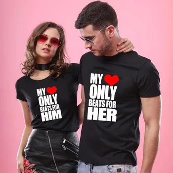 

My Heart Only Beats for Him & Her Matching Couple Shirts Valentines Day Gift Couples Tee Shirts His and Her Love T-shirt