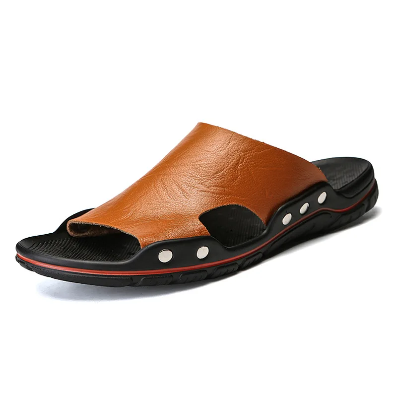 

2018 Men Slippers Summer New Style Flip-flops Leather Slippers Men's Popular Brand Slipper Fashion Casual Shoes