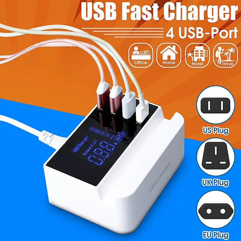 4 порта USB несколько зарядных устройств s концентратор 5 в 4A Настольный мульти мобильный телефон USB смартфон планшет ЕС США зарядное устройство с европейской вилкой подставка держатель телефона