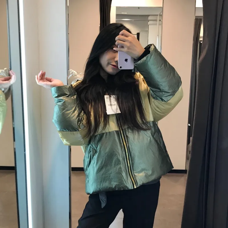 Vintage warm winter jacket women parkas color block coats and jackets women winter coat outerwear reflective jackets coats