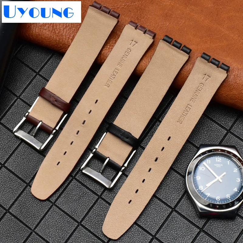 Тонкий ремешок для часов из натуральной кожи 17 мм для swatch SYXS116 wath ремешок простой кожаный браслет наручные часы