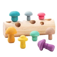 Montessori Wooden Mushroom Blocks Toy Matching Color Building Block Picking Game Early Educational Toys For Children Kids Baby