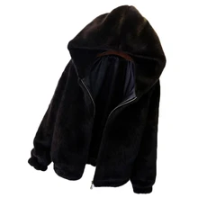 Корейская плюшевая куртка с капюшоном, Женская Осенняя короткая шуба, искусственный мех кролика, Женская Осенняя зимняя меховая куртка для женщин