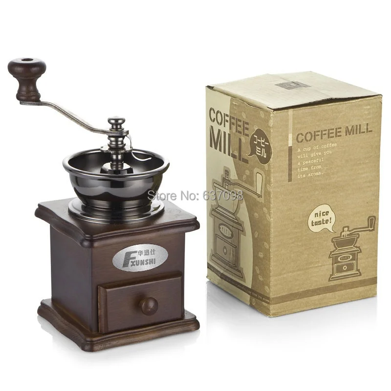 Fxunshi MD-802 household cafe maker machine hand coffee home wooden vintage mill manual coffee bean grinder grind powder