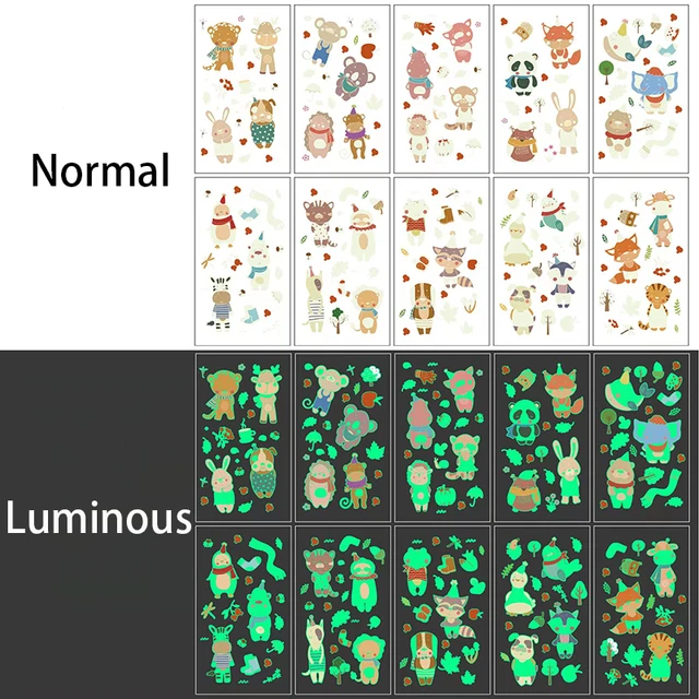 10pcs/lot Luminous Tattoo Face Temporary Girl Boys Child Body Arm Sticker Fake Small Flower Kids transfer Tattoos for Children K