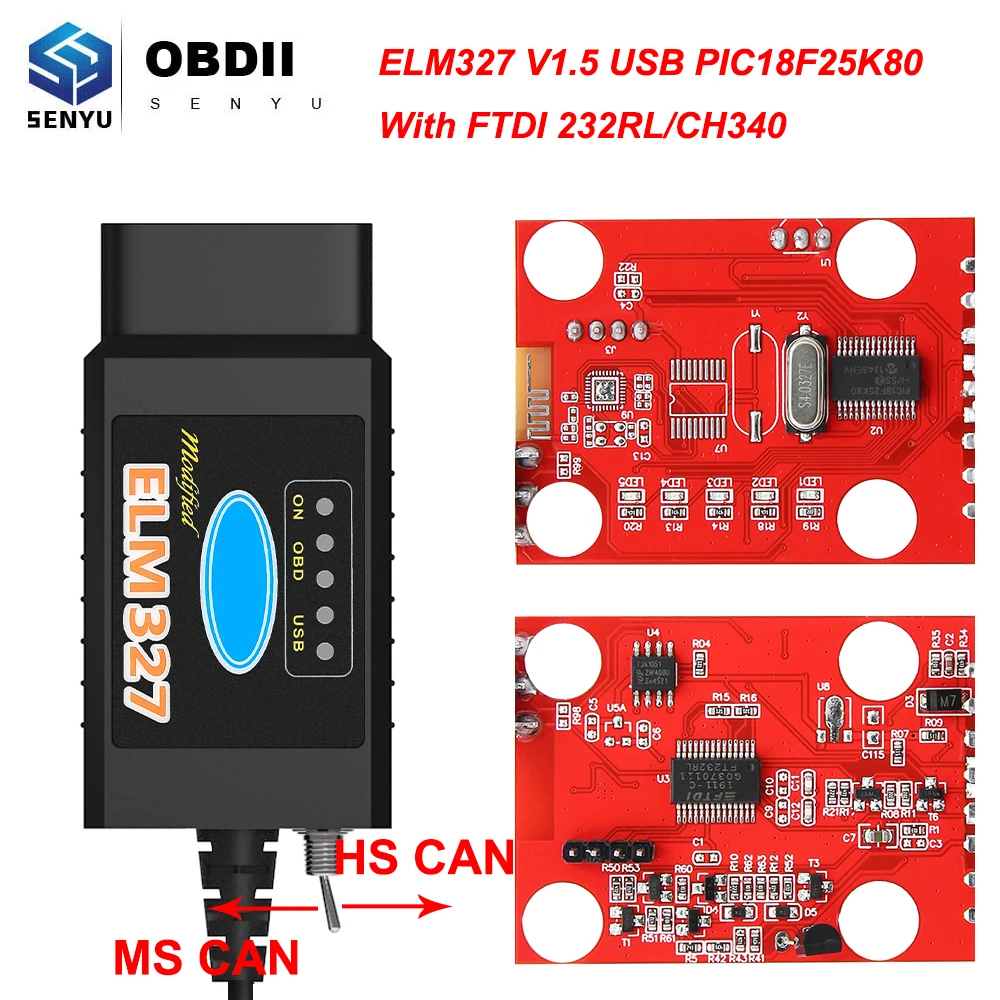 ELM 327 V1.5 PIC18F25K80 для FORScan ELM327 USB OBD2 сканер CH340 HS CAN/MS CAN Ford OBD 2