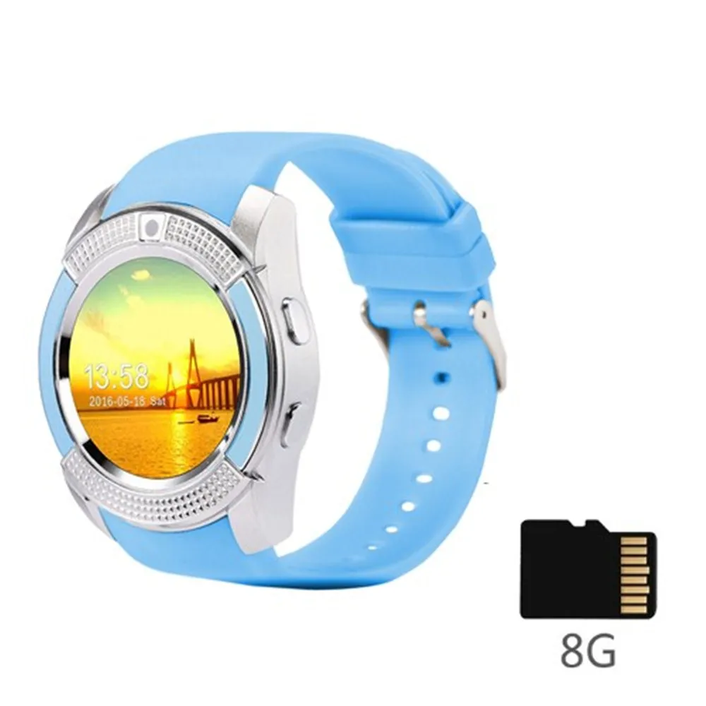Смарт-часы V8, Bluetooth, Смарт-часы с сенсорным экраном, наручные часы с камерой, слотом для sim-карты, водонепроницаемые спортивные часы для Android - Цвет: blue 8G Card