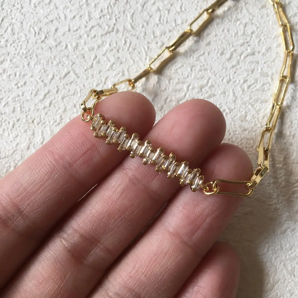 FUWO Shiny Cubic Zircon Bracelet,Golden Plated Long Box Chain Hip Hop Style Brass Jewelry Wholesale BR010 5Pieces/Lot