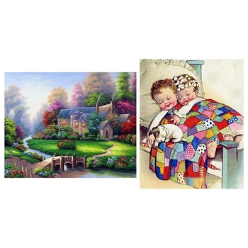 

Full Drills 5D Diy Diamond Painting Kit,Spring Landscape (Cottage) & Child Puppy Diamond Mosaic Diamond Drawing Square
