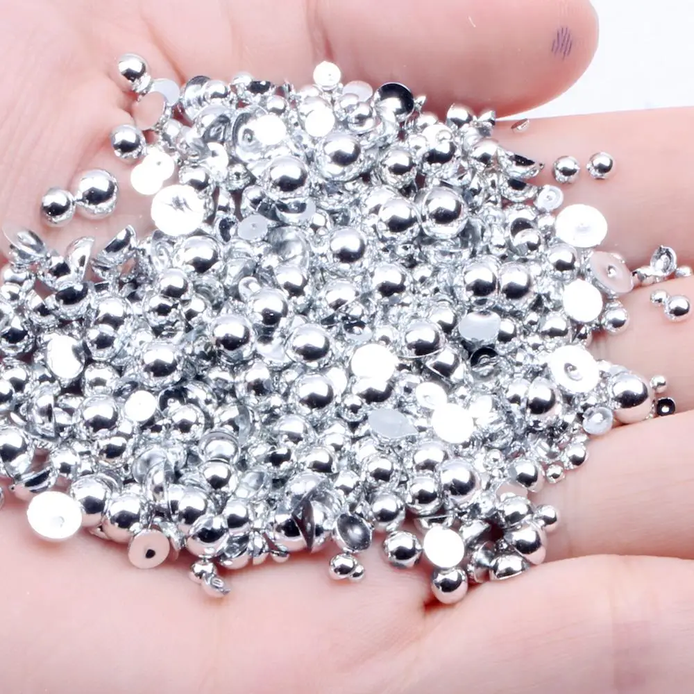 3mm 1000pcs Resin Beads Many AB Colors Loose Imitation Flatback Half Round Pearls For Jewelry Nails Art Tips Decoration - Цвет: 37 silver
