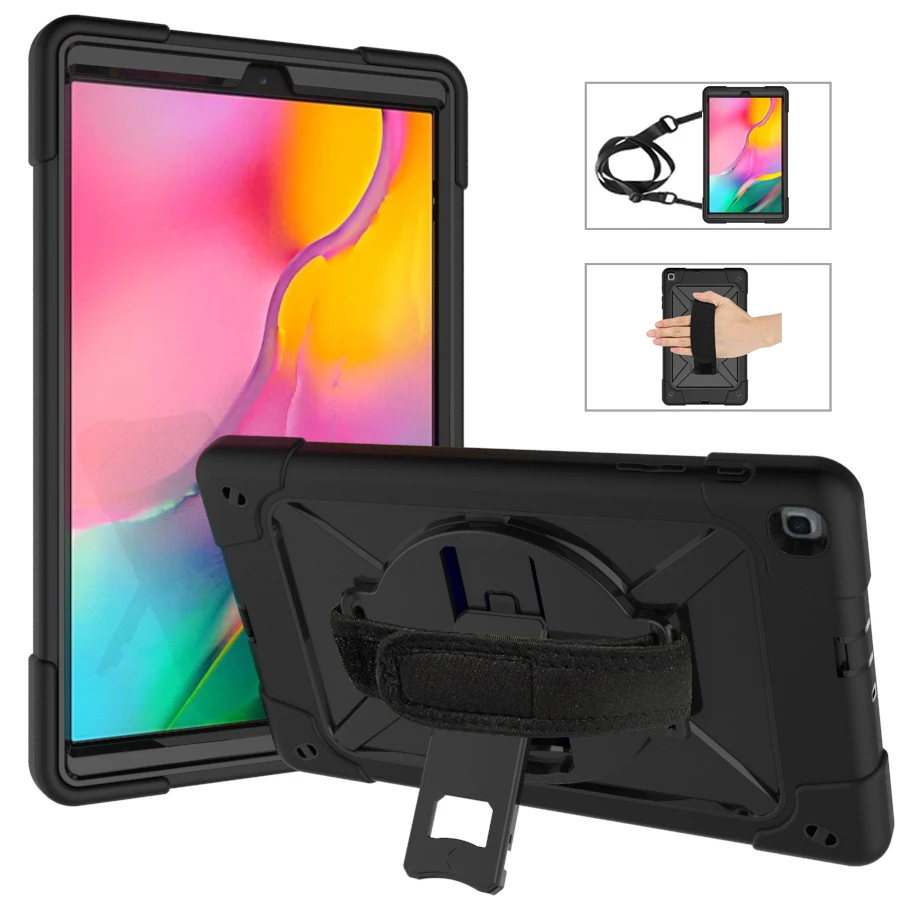Black Black Для samsung Tab A 10,1 SM-T510/T515 чехол сверхпрочный противоударный чехол вращающаяся на 360 дюймов подставка и ремешок на руку - Цвет: Black Black