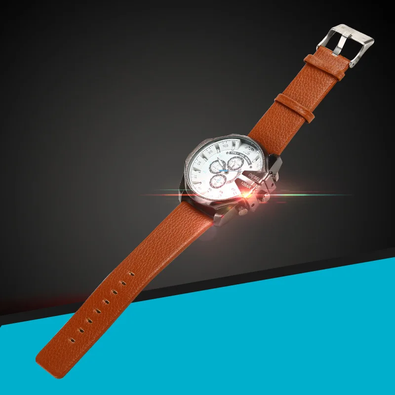 

Men Large Pieces Watch Mirror Quartz Glass Mirror Single Folding Buckle Pu Watch Alloy Quartz Watch
