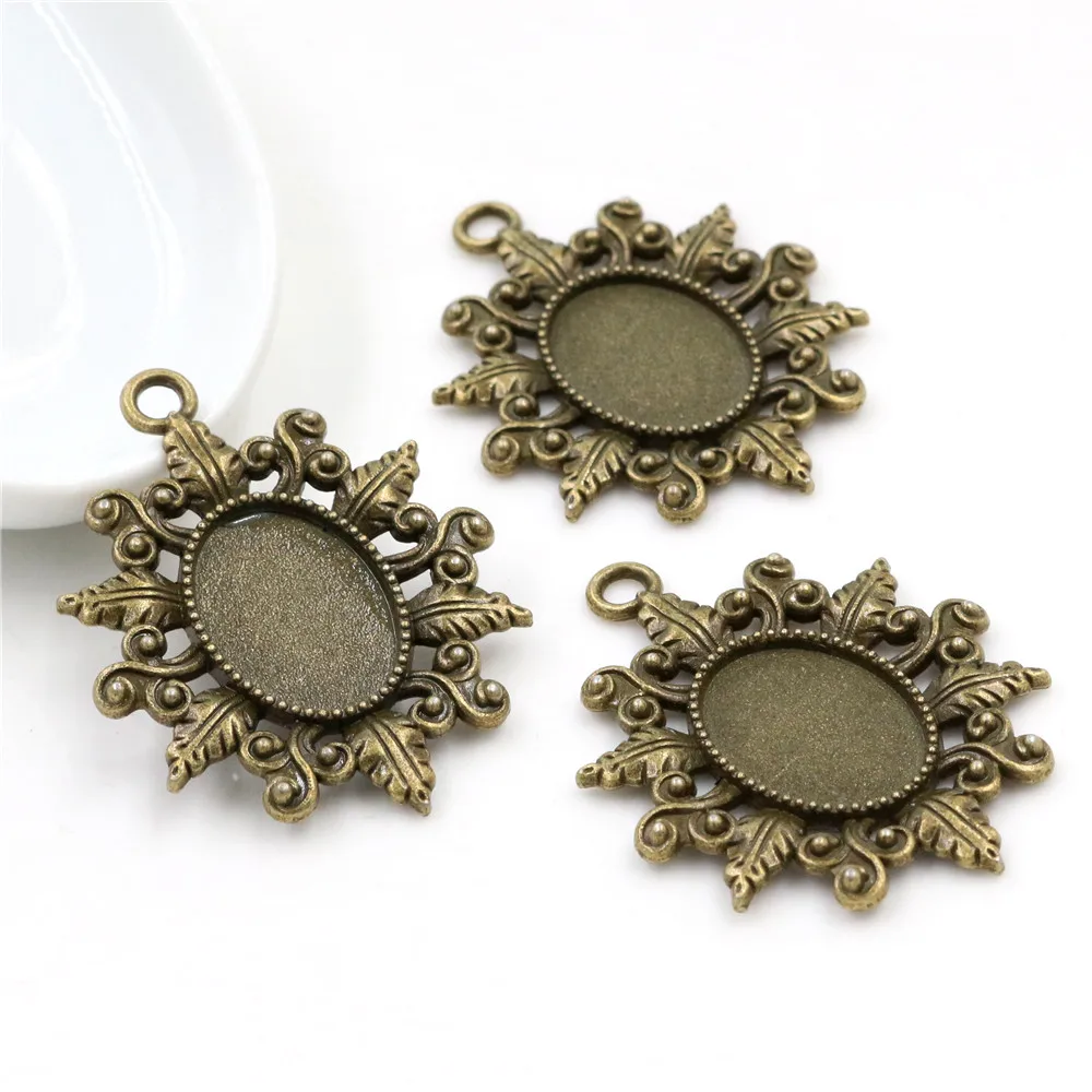 10pcs 13x18mm Inner Size Antique Silver Plated Flower Style Cameo Cabochon Base Setting Charms Pendant necklace findings necklace findings components Jewelry Findings & Components