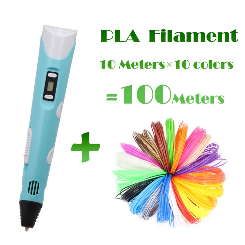 Printing 3D Pen Birthday Pen Printing Pencil Mais Vendidos Gift PLA Filament 3D Printing Pen for kids Drawing With Plastic - Цвет: Blue Pen PAL 100M