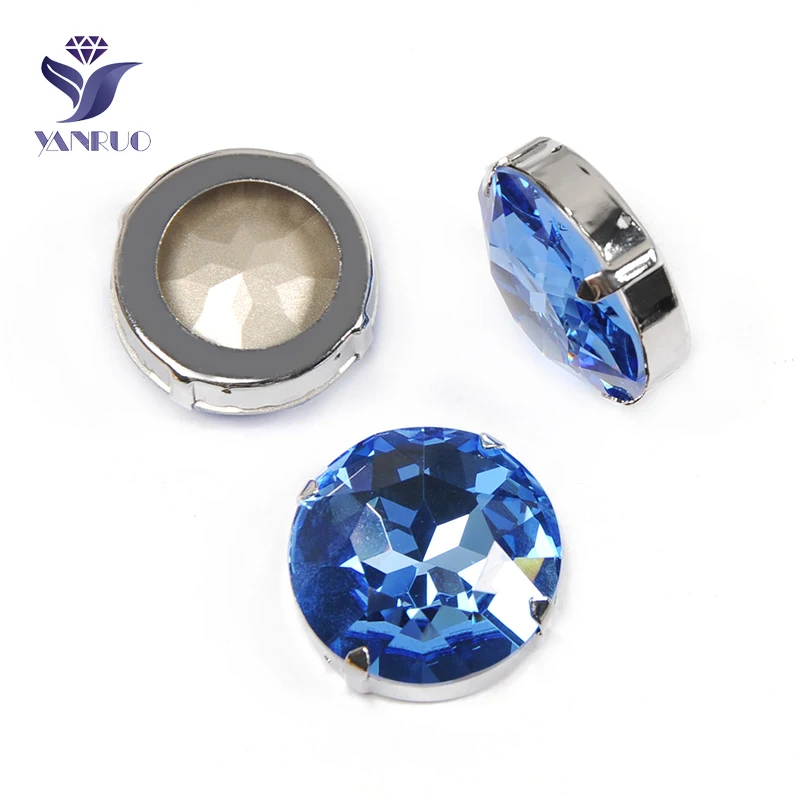 YANRUO 1201 27mm Light Sapphire Round Point Back Fancy Stone Settings Strass Crystal Rhinestones Sewn Stones For Decoration | Дом и сад