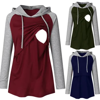 

vetement femme 2019 Women Pregnant Nusring Maternity hoody tops and blouses clothes Long Sleeve Splicing Tops Pullover Hooded