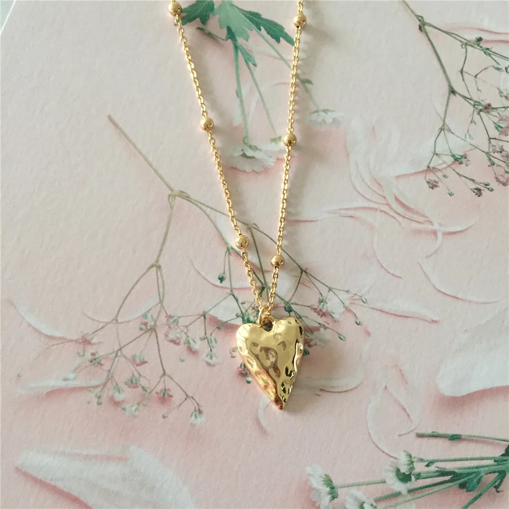 Тренд Блестящий лохматый золотой цвет цепь с молотым сердцем большой ключицы Бар Кулон многослойное ожерелье для женщин девушек