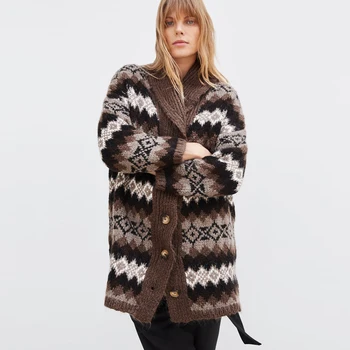 

TEELYNN oversize women cardigans boho sweater coat Ethnic stripes long sleeve knitted sweater winter warm outwear sweaters coats