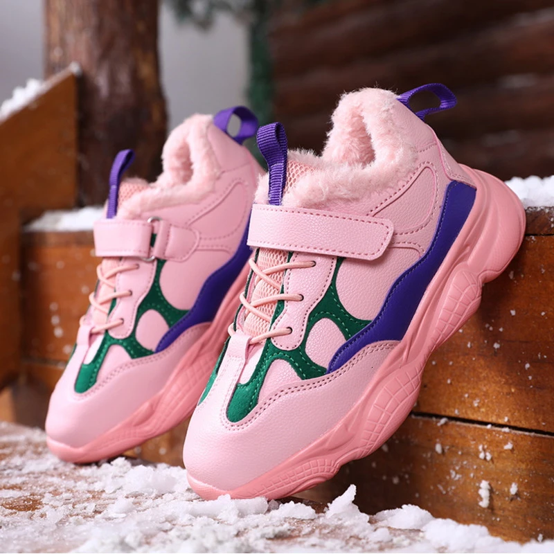 Спортивная обувь для девочек зимние кроссовки розовая теплая с мехом школьников