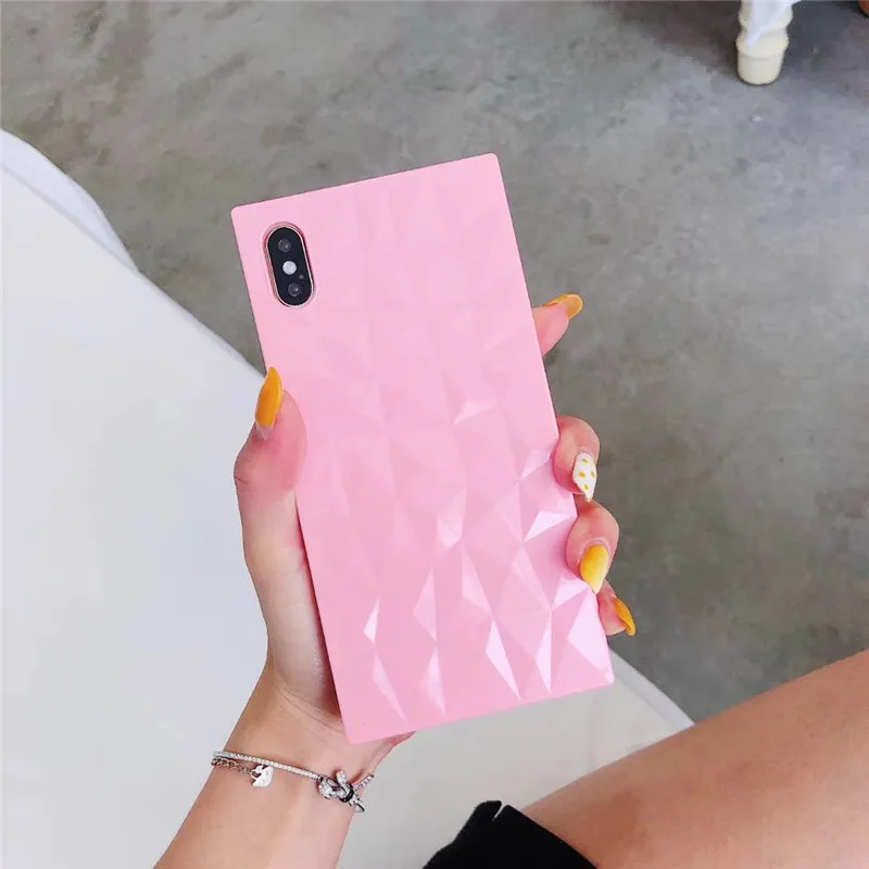 PK Модный 3D чехол с ромбовидной текстурой для Iphone 7 Чехол глянцевый мягкий силиконовый чехол для Iphone Xs Max 6 6S 8 7 Plus Xr X квадратный чехол - Цвет: PK