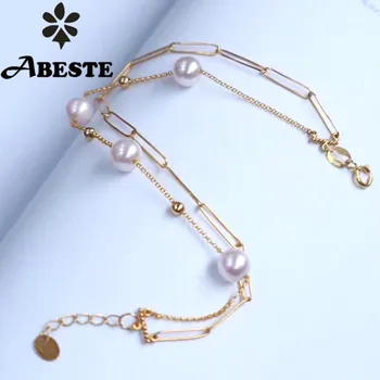 

ANI 18K Yellow Gold Handmade Women Bracelet Akoya White Pearl oorbellen Gold Bracelet boucle d oreille Fine Pearl Jewelry