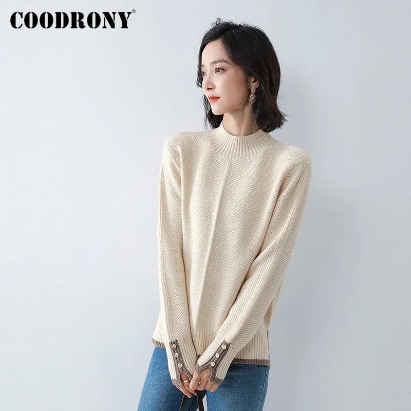 COODRONY Brand 2020 New Winter Knitted Stand Collar Warm Female Jumper Streetwear Slim Turtleneck Pullover Sweater Women W1165