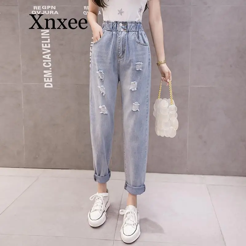 

Woman Jeans High Waist Ripped Jeans 2020 Spring Summer For Clothes Wide Leg Denim Clothing Blue Streetwear Fashion Vintage Pants